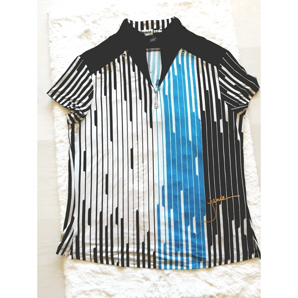 JAMIE SADOCK Women Top Activewear Polo Sz Medium Multicolor Striped Short Sleev